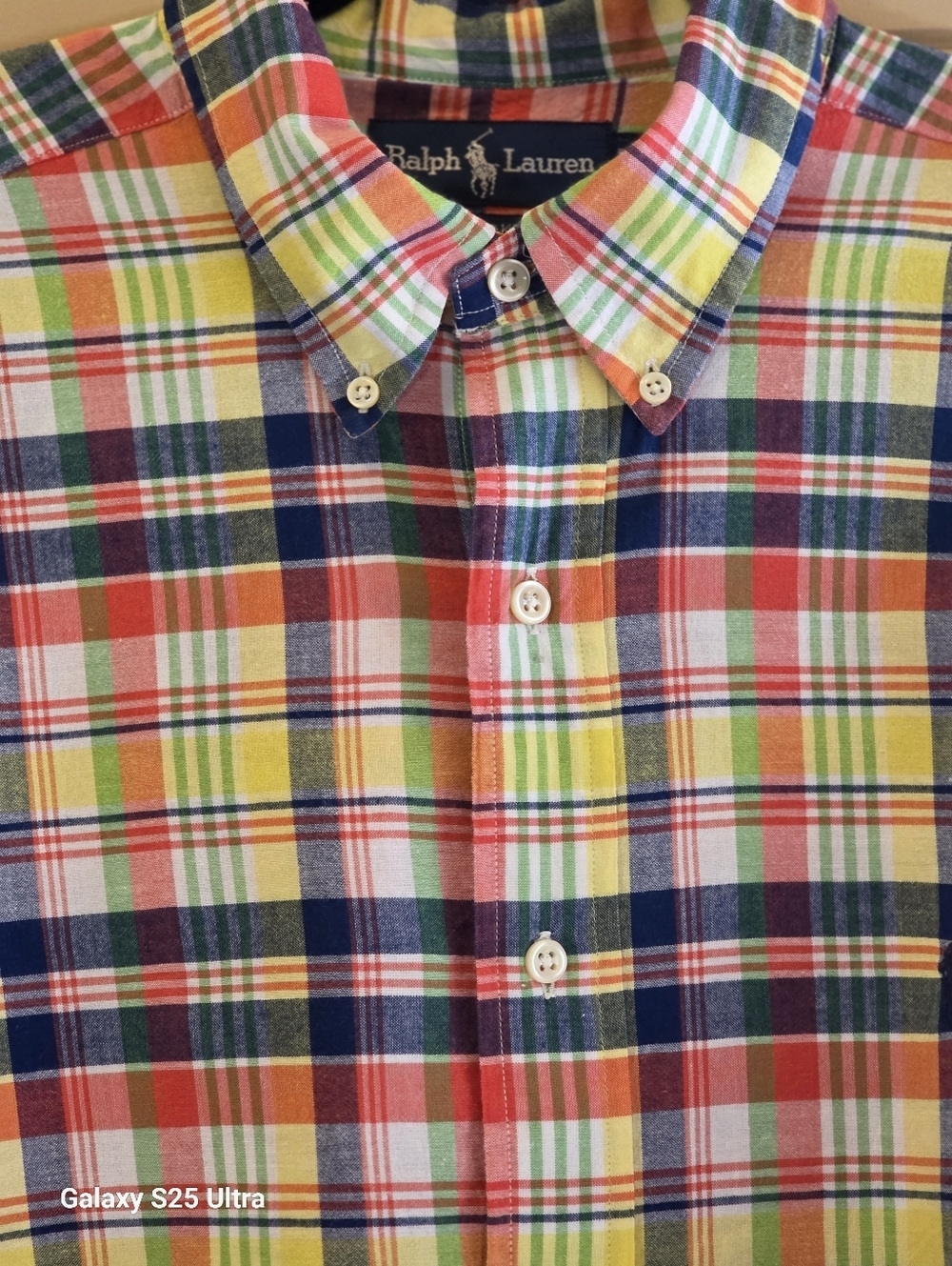 Vintage 90s Polo Ralph Lauren Blake Madras Plaid Cotton Shirt Large EUC - Picture 10 of 17